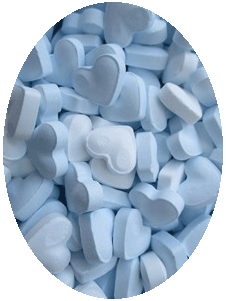 White and blue dextrose hearts